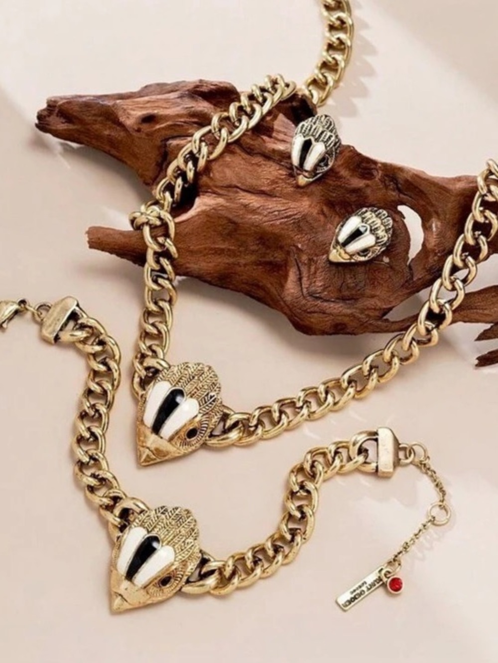 Kurt Geiger Pendant Jewelry Set in Gold & Black
